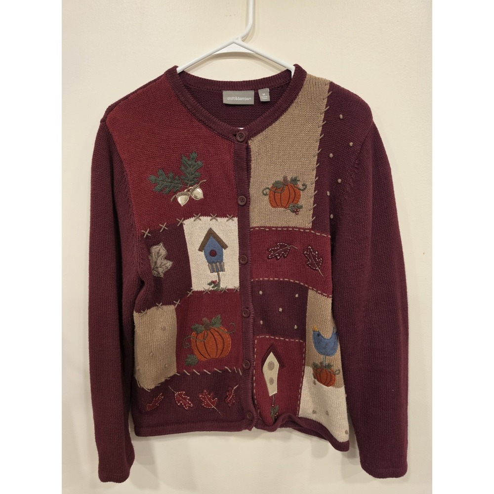 Vintage Croft & Barrow Sweater Womens MD Cardigan 90s Autumn Pumpkin Acorn